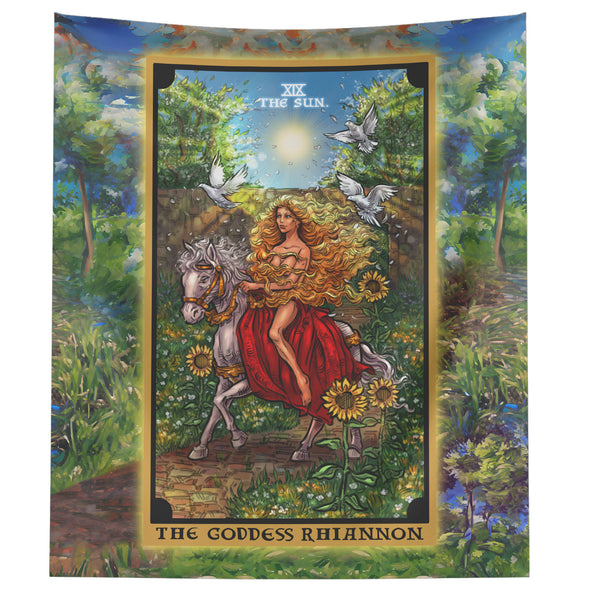 The Goddess Rhiannon The Sun Tarot Card Tapestry (Colorful Background)
