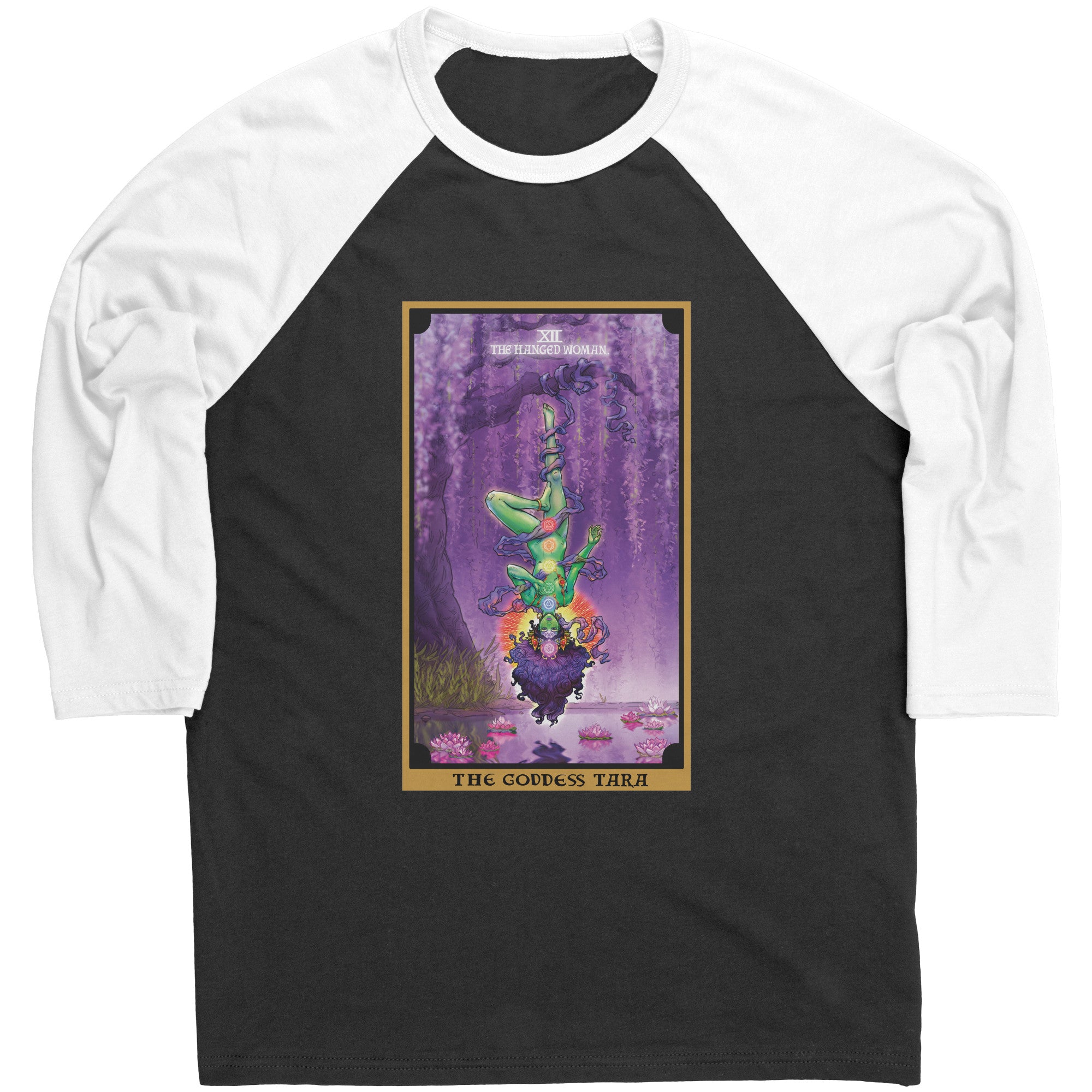The Goddess Tara The Hanged Woman Tarot Card Raglan Baseball Tee Shirt –  The Ghoulish Garb