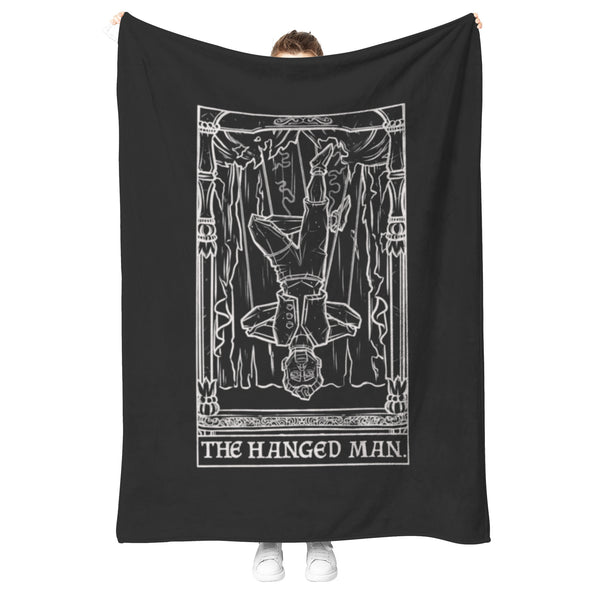 The Hanged Man Terror Tarot Shadow Edition Black & White Throw Blanket