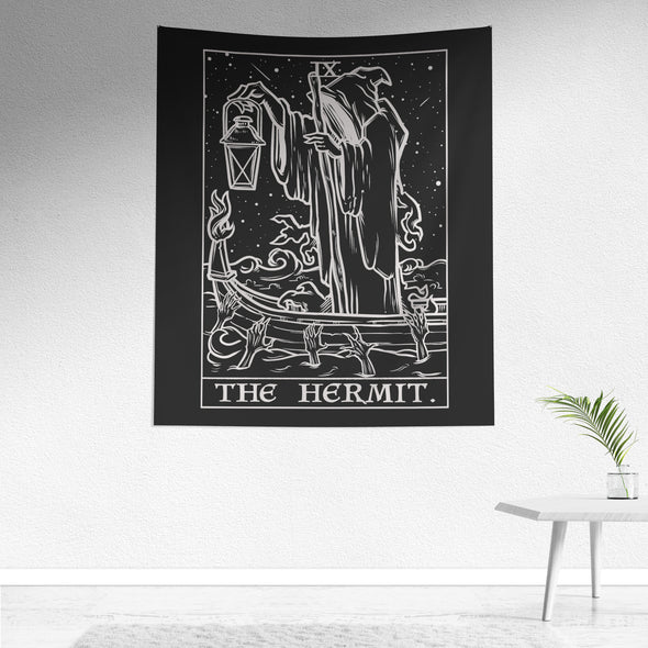 The Hermit Terror Tarot Card Shadow Edition Tapestry (Black & White)