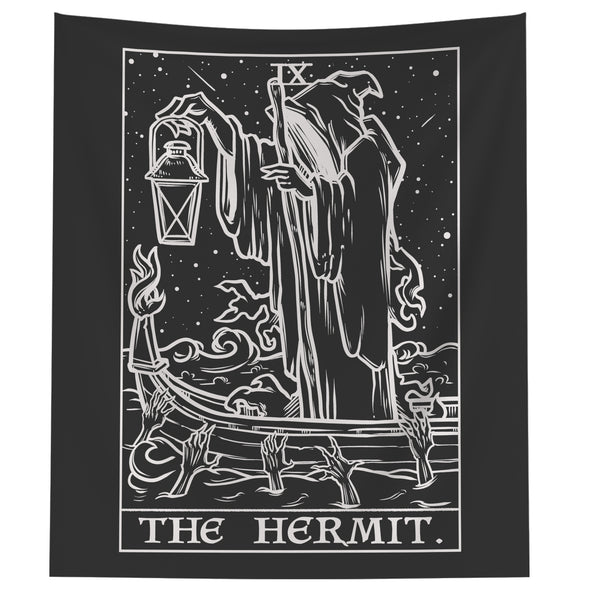 The Hermit Terror Tarot Card Shadow Edition Tapestry (Black & White)