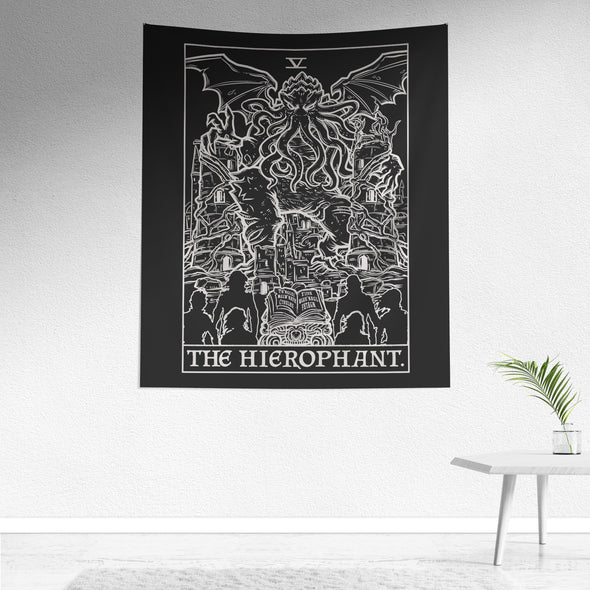 The Hierophant Terror Tarot Card Shadow Edition Tapestry (Black & White)