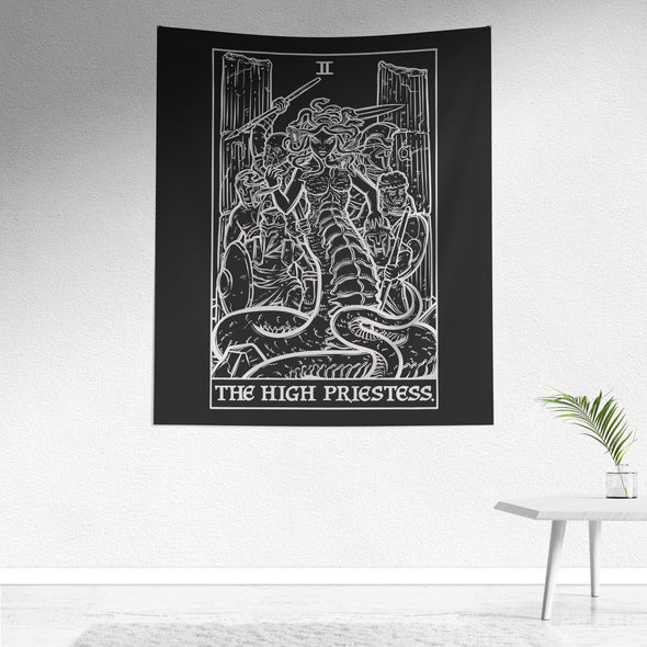 The High Priestess Terror Tarot Card Shadow Edition Tapestry (Black & White)