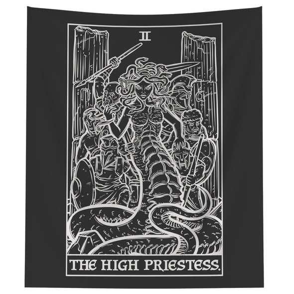 The High Priestess Terror Tarot Card Shadow Edition Tapestry (Black & White)