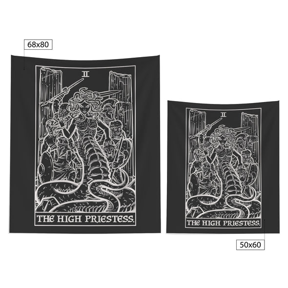 The High Priestess Terror Tarot Card Shadow Edition Tapestry (Black & White)