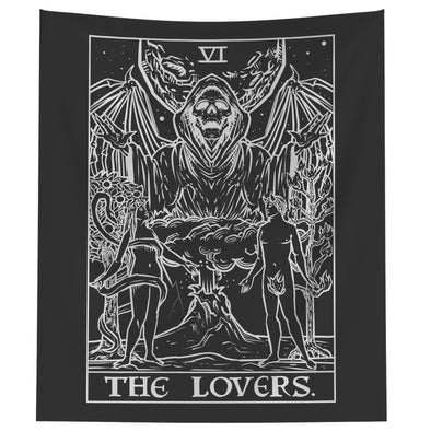 The Lovers Tarot Card Tapestry - Shadow Edition (Black & White)