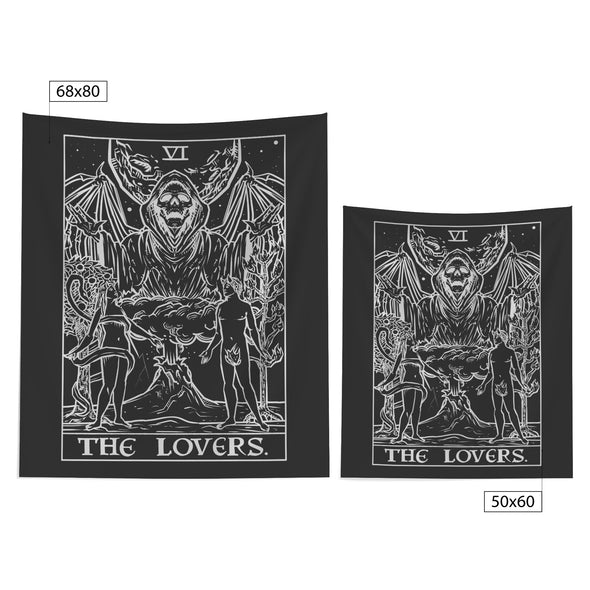 The Lovers Tarot Card Tapestry - Shadow Edition (Black & White)