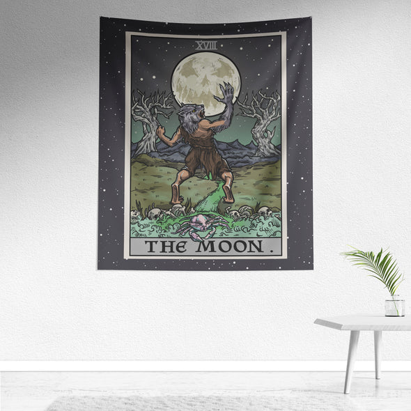 The Moon Tarot Card Tapestry - Terror Tarot Edition (Color/Vertical)