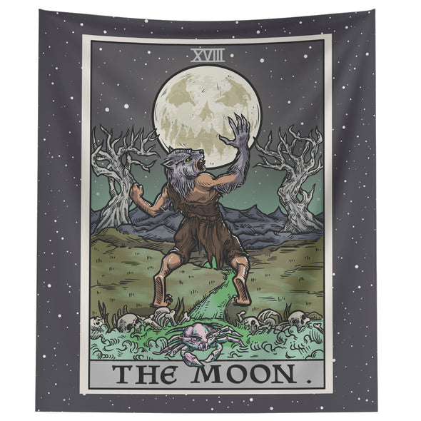 The Moon Tarot Card Tapestry - Terror Tarot Edition (Color/Vertical)