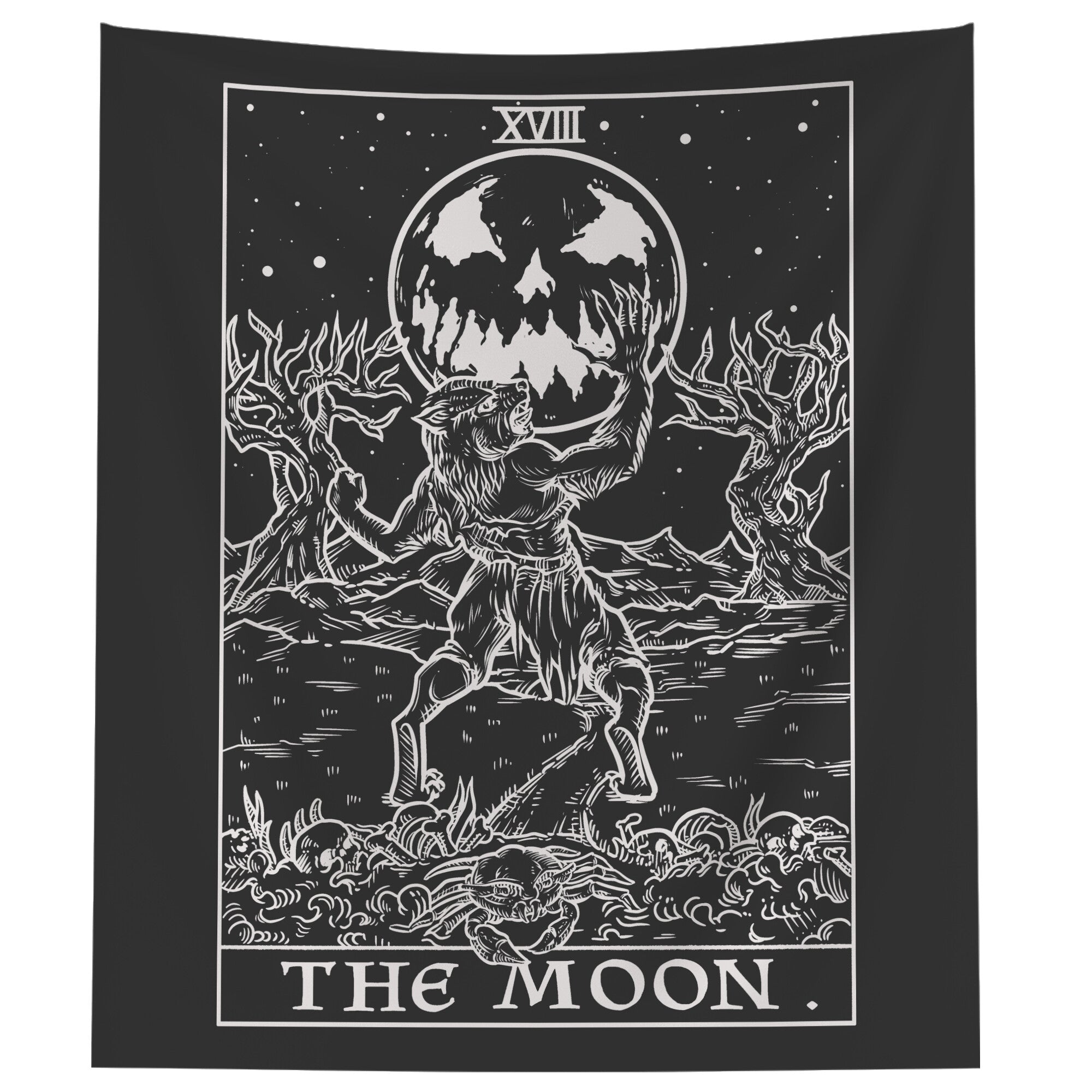The Moon Terror Tarot Card Shadow Edition Tapestry Black White