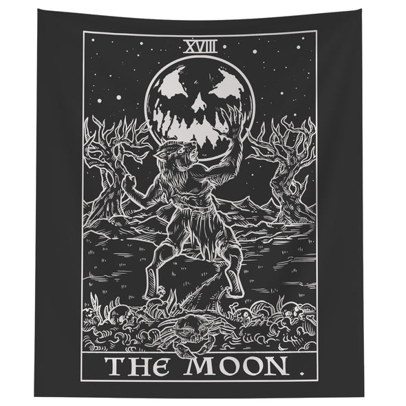 The Moon Terror Tarot Card Shadow Edition Tapestry (Black & White)