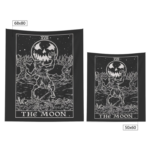 The Moon Terror Tarot Card Shadow Edition Tapestry (Black & White)