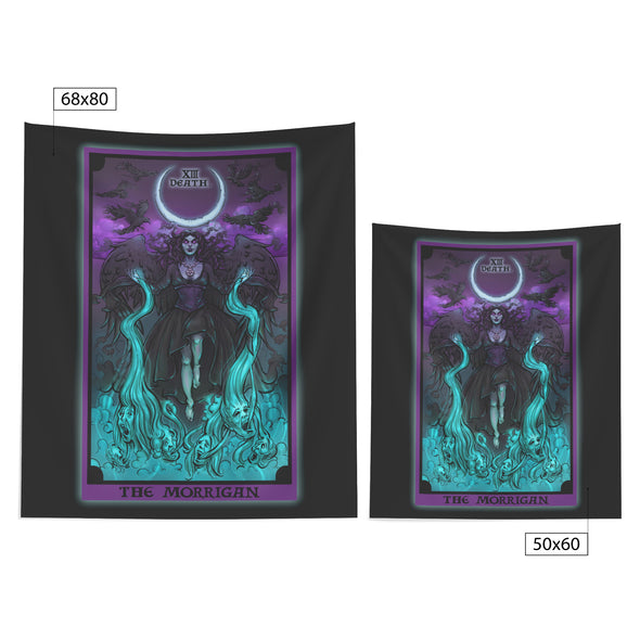 The Morrigan in the Death Tarot Card Tapestry (Black Background)