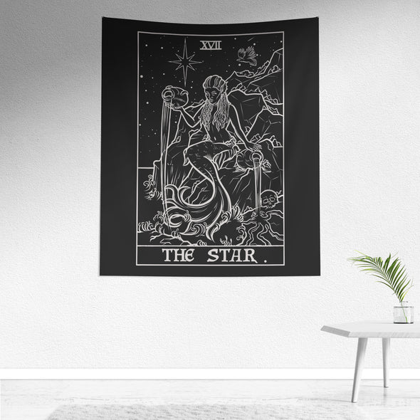 The Star Terror Tarot Card Shadow Edition Tapestry (Black & White)