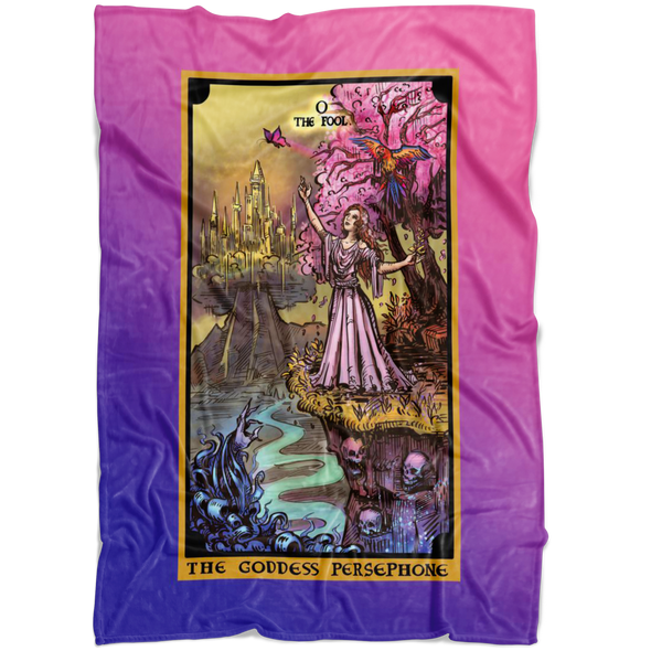 The Goddess Persephone In The Fool Tarot Card Blanket (Pink & Blue)