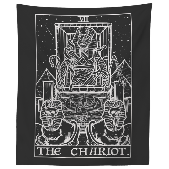 The Chariot Monochrome Tarot Card Tapestry - Ghoulish Edition (Black & White)