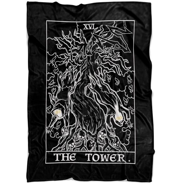 The Tower Tarot Card Blanket - Ghoulish Edition (Black & White)