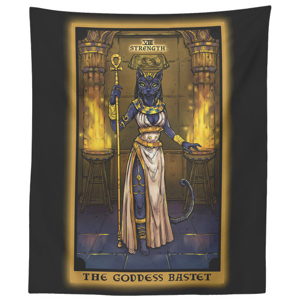 The Goddess Bastet In Strength Tarot Card Tapestry (Color / Vertical)