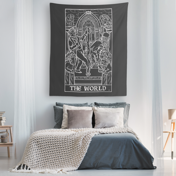 The World Monochrome Tarot Card Tapestry - Ghoulish Edition