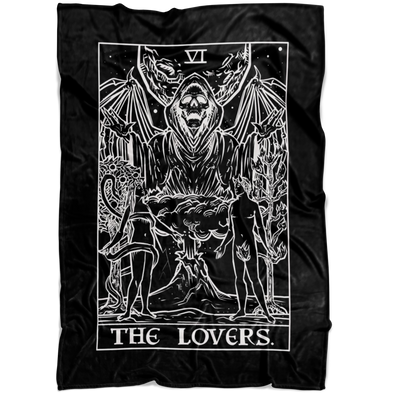 The Lovers Tarot Card Blanket - Ghoulish Edition (Black & White)