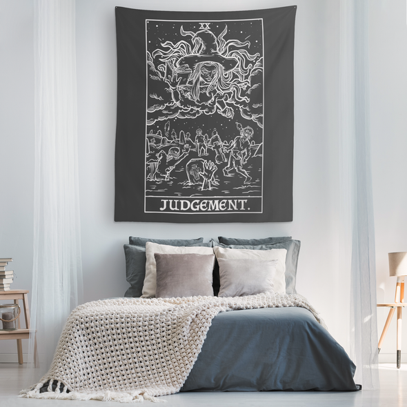 (Black & White) Judgement Tarot Card Tapestry Monochrome - Ghoulish Edition