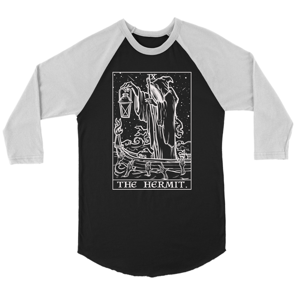 The Hermit Tarot Card Raglan (Black & White) - Ghoulish Edition