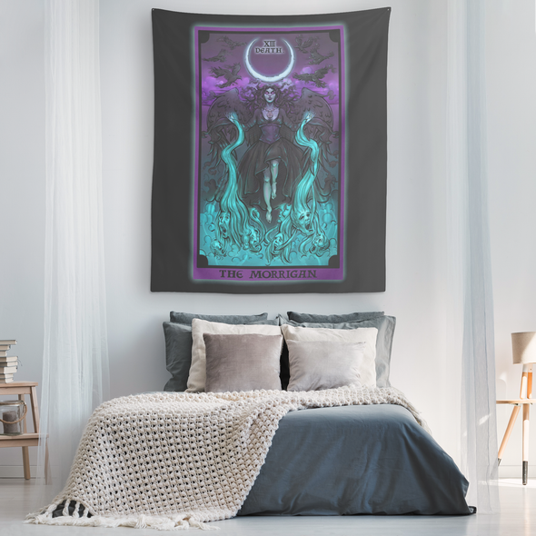 The Morrigan Death Tarot Card Tapestry (Black Background)