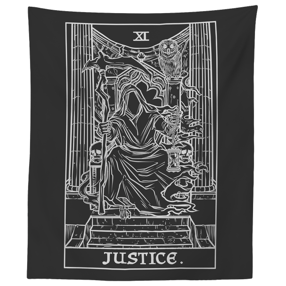 Justice Tarot Card Tapestry (Black & White) - Darkened Face Variant
