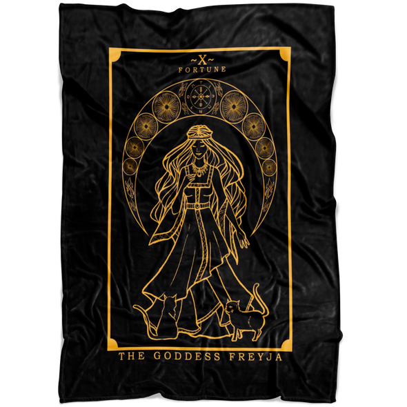 The Goddess Freyja Tarot Card Blanket (Black & Gold)