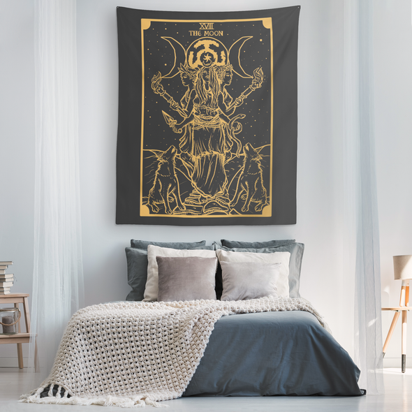 (Black & Gold) The Goddess Hecate Tarot Card Tapestry (Large Variant)