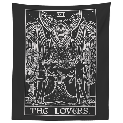 (Black & White) The Lovers Tarot Card Tapestry (Large Variant)