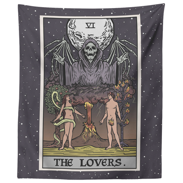 (Color / Vertical) The Lovers Tarot Card Tapestry