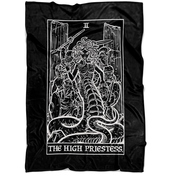 The High Priestess Tarot Card Blanket - Ghoulish Edition (Black & White)