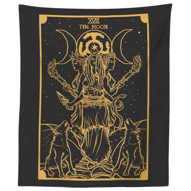 (Black & Gold) The Goddess Hecate Tarot Card Tapestry (Large Variant)