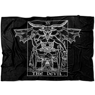 The Devil Tarot Card Tapestry - Ghoulish Edition (Black & White)
