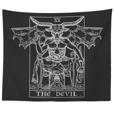 (Black & White) The Devil Tarot Card Tapestry (Large Variant)