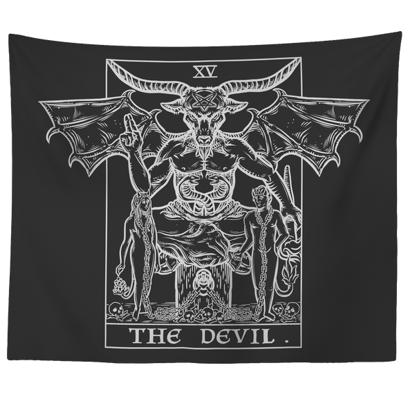 (Black & White) The Devil Tarot Card Tapestry (Large Variant)