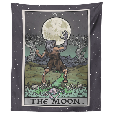 (Color / Vertical) The Moon Tarot Card Tapestry