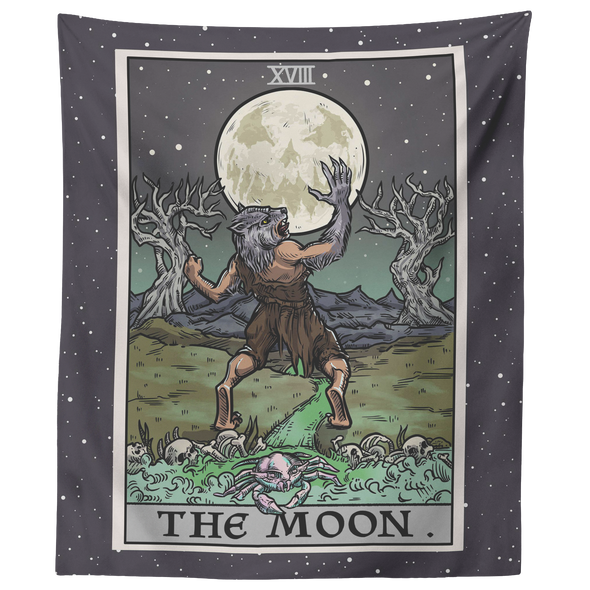 (Color / Vertical) The Moon Tarot Card Tapestry