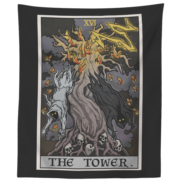 The Tower Tarot Card (Color) Tapestry
