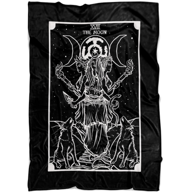 The Goddess Hecate The Moon Tarot Card Blanket (Black & White)