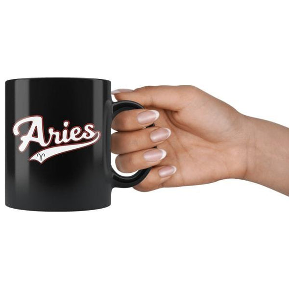 teelaunch Drinkware 11oz Aries - Baseball Style Black Coffee Mug