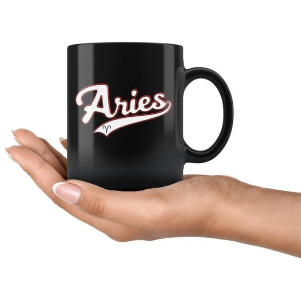 teelaunch Drinkware 11oz Aries - Baseball Style Black Coffee Mug