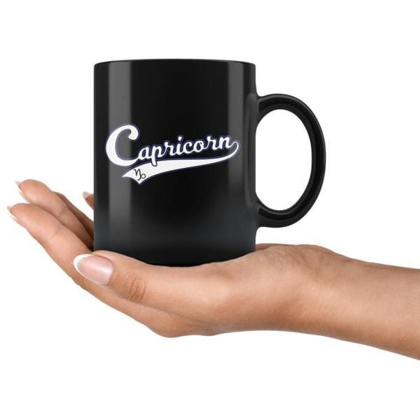 teelaunch Drinkware 11oz Capricorn - Baseball Style Black Coffee Mug