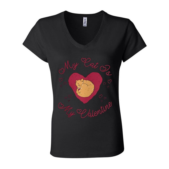 teelaunch T-shirt Bella Womens V-Neck / Black / S My Cat Is My Valentine Fitted Womens V-Neck