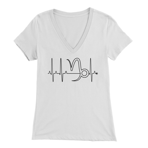 teelaunch T-shirt Bella Womens V-Neck / White / S Capricorn - Zodiac Arrest Fitted Womens V-Neck