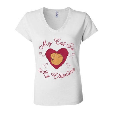teelaunch T-shirt Bella Womens V-Neck / White / S My Cat Is My Valentine Fitted Womens V-Neck