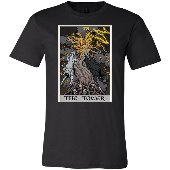teelaunch T-shirt Canvas Mens Shirt / Black / S The Tower Tarot Card - Ghoulish Edition Unisex T-Shirt