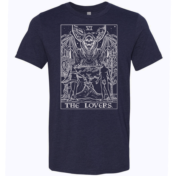 teelaunch T-shirt Canvas Mens Shirt / Heather Navy / S The Lovers Monochrome Tarot Card - Ghoulish Edition Unisex T-Shirt