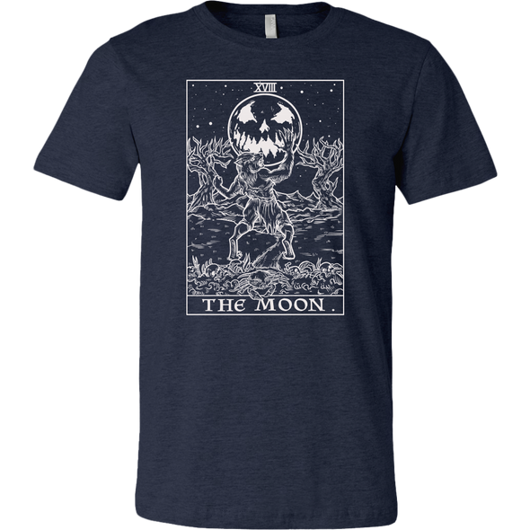 teelaunch T-shirt Canvas Mens Shirt / Heather Navy / S The Moon Monotone Tarot Card - Ghoulish Edition Unisex T-Shirt